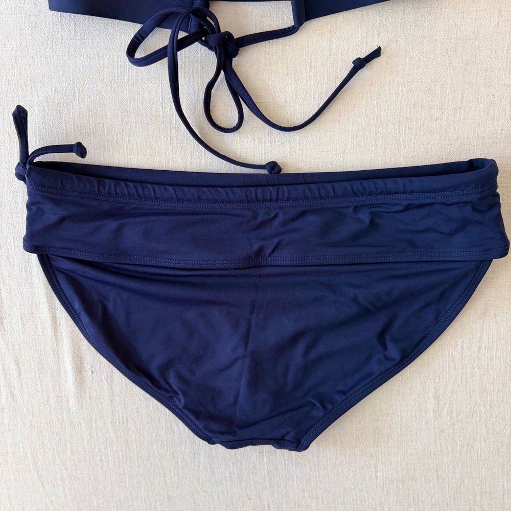 Athleta Navy Blue Bikini Set High Neck Halter Keyhole Top Side Tie Bottoms S - Picture 7 of 10